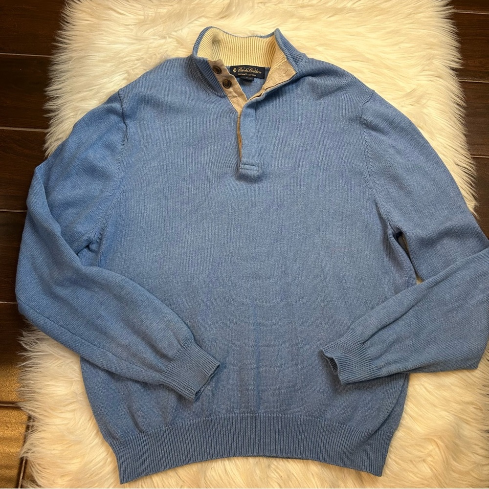 Brooks Brothers Mock Neck Pullover Sweater Mens M Supima Cotton Blue Preppy
